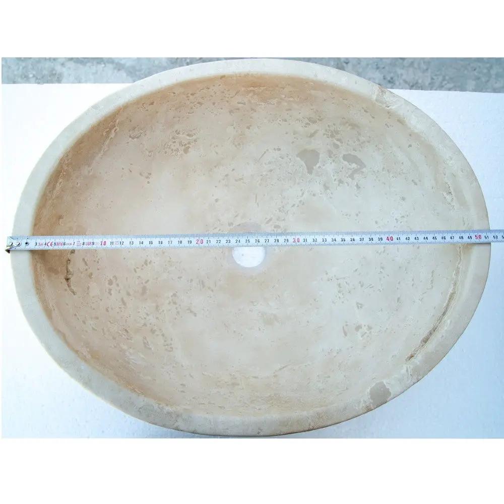 Travertine Natural Stone Oval Vessel Sink 16x21x6 Handcrafted Light Beige Artisan by GobekDesign