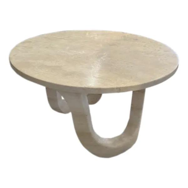 Light Travertine Vein-cut Round Polished Coffee Table 24inch by GobekDesign