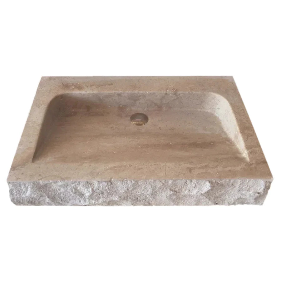Troia Light Travertine Rustic Rectangular Wall-mount Bathroom Sink (W)16" (L)30" (H)5" by GobekDesign