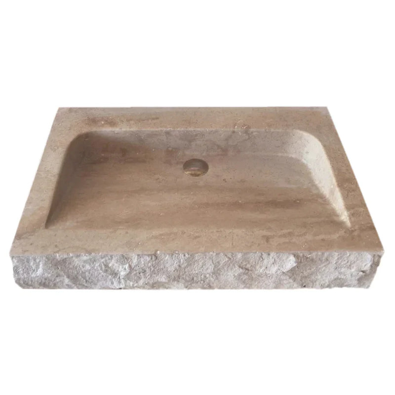 Troia Light Travertine Rustic Rectangular Wall-mount Bathroom Sink (W)16" (L)30" (H)5" by GobekDesign
