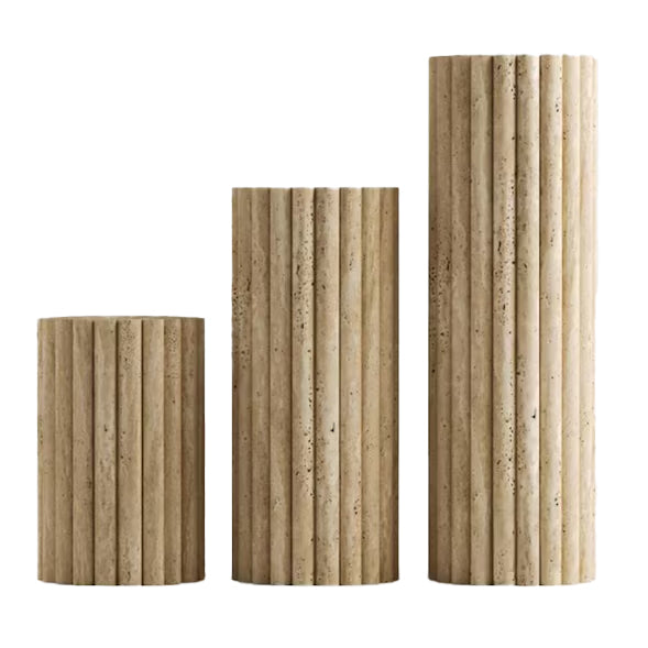 Troia Light Travertine Plinth Side Table Fluted Unfilled, Honed 3 sizes together