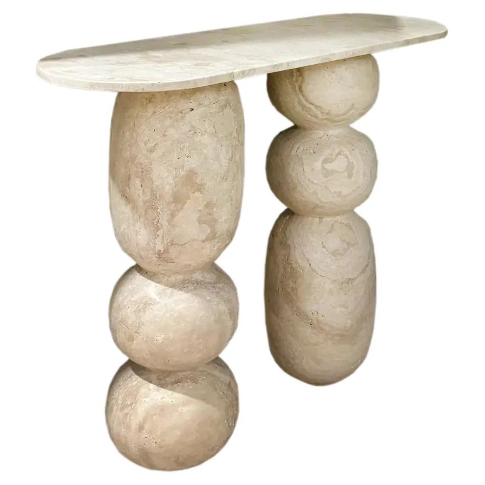 Light Travertine Designer Console Table - Filled and Honed 12x49 by GobekDesign
