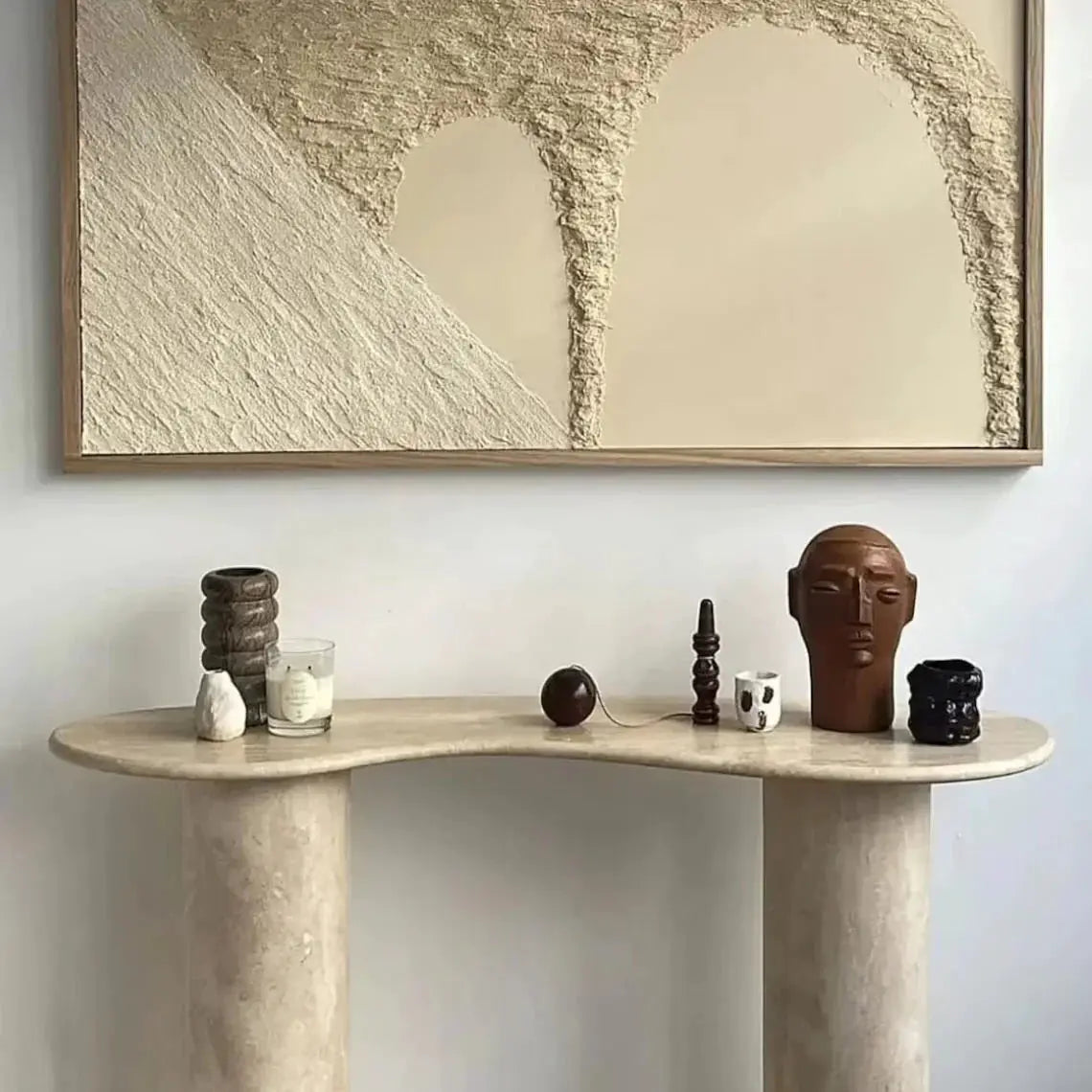 Beige Travertine Designer Console Table 48x15x36 Filled Honed by GobekDesign