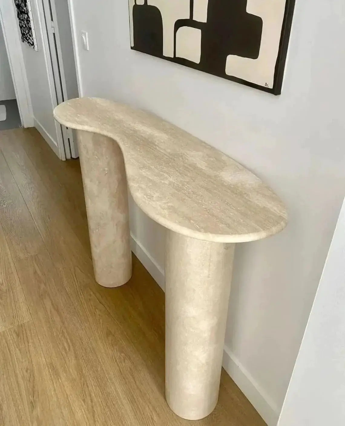 Beige Travertine Designer Console Table 48x15x36 Filled Honed by GobekDesign