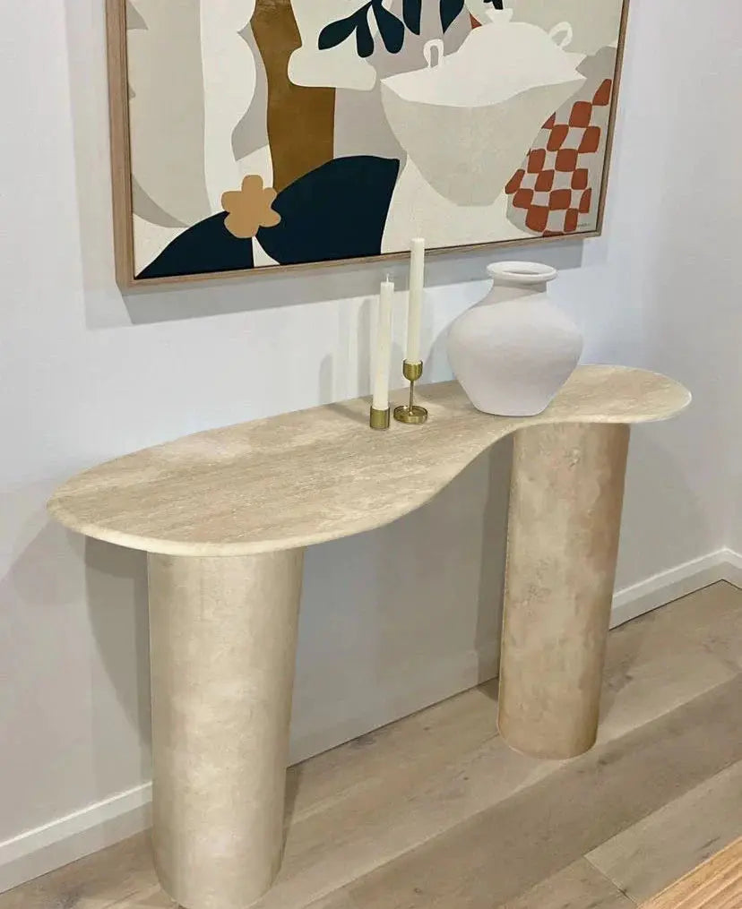 Beige Travertine Designer Console Table 48x15x36 Filled Honed by GobekDesign