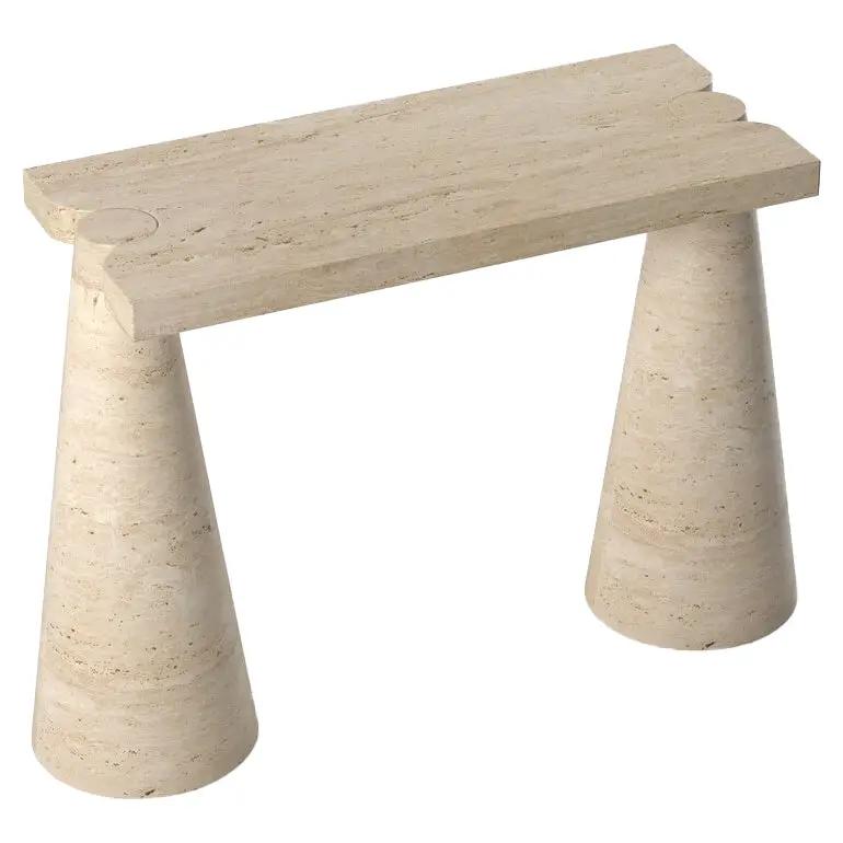 White Travertine Console Table - Polished Finish Cone Legs 15x40 by GobekDesign
