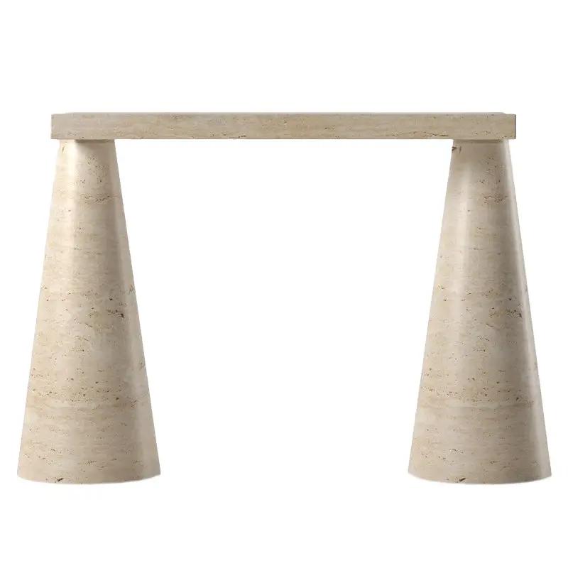 White Travertine Console Table - Polished Finish Cone Legs 15x40 by GobekDesign