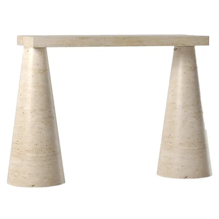White Travertine Console Table - Polished Finish Cone Legs 15x40 by GobekDesign