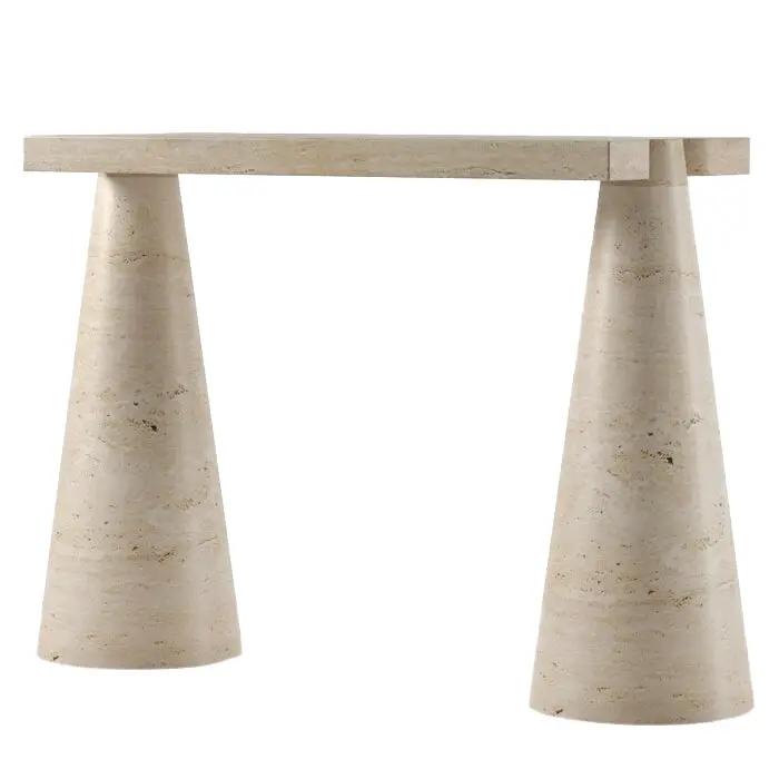 White Travertine Console Table - Polished Finish Cone Legs 15x40 by GobekDesign