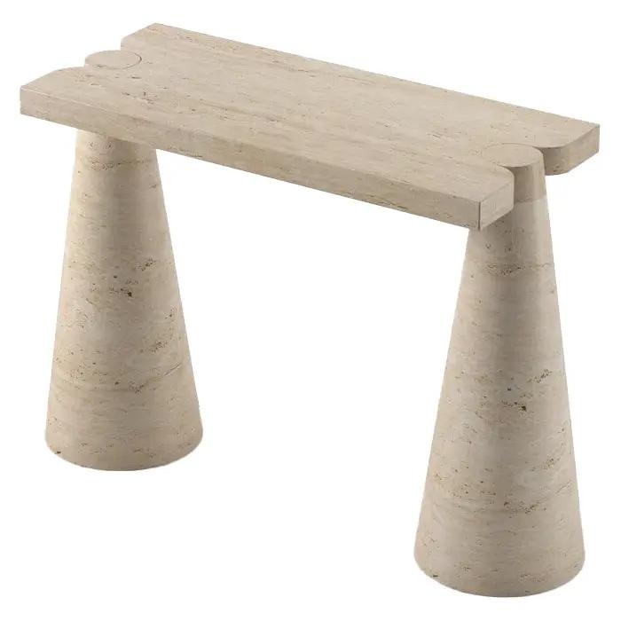 White Travertine Console Table - Polished Finish Cone Legs 15x40 by GobekDesign