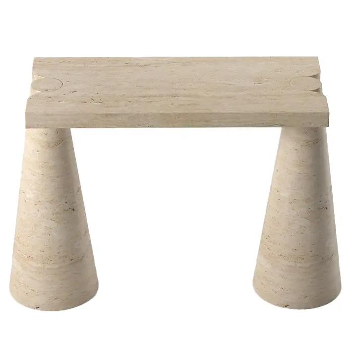 White Travertine Console Table - Polished Finish Cone Legs 15x40 by GobekDesign