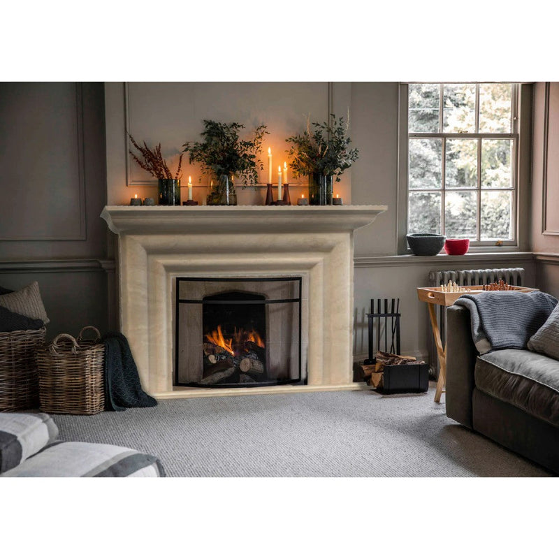 Troia Light Travertine Modern Hand-carved Fireplace Surround by GobekDesign