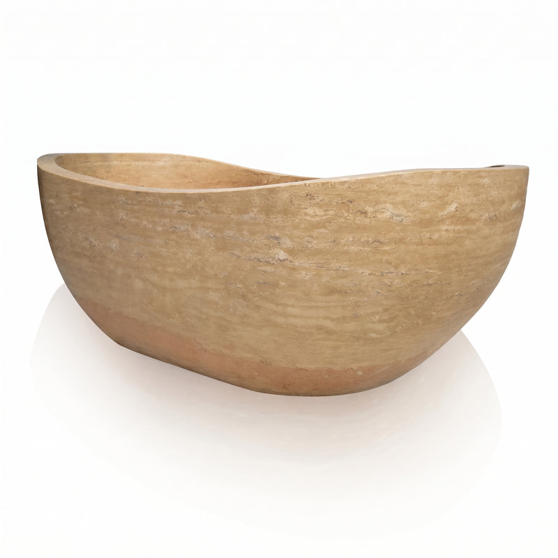 Troia Light Travertine Hand Carved Bathtub 32x70 Honed, photo 2 of 8