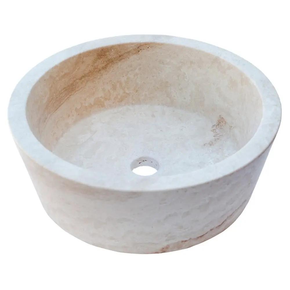 Light Beige Travertine Natural Stone Sculptural Conical Vessel Sink 16 x 6 Inch by GobekDesign