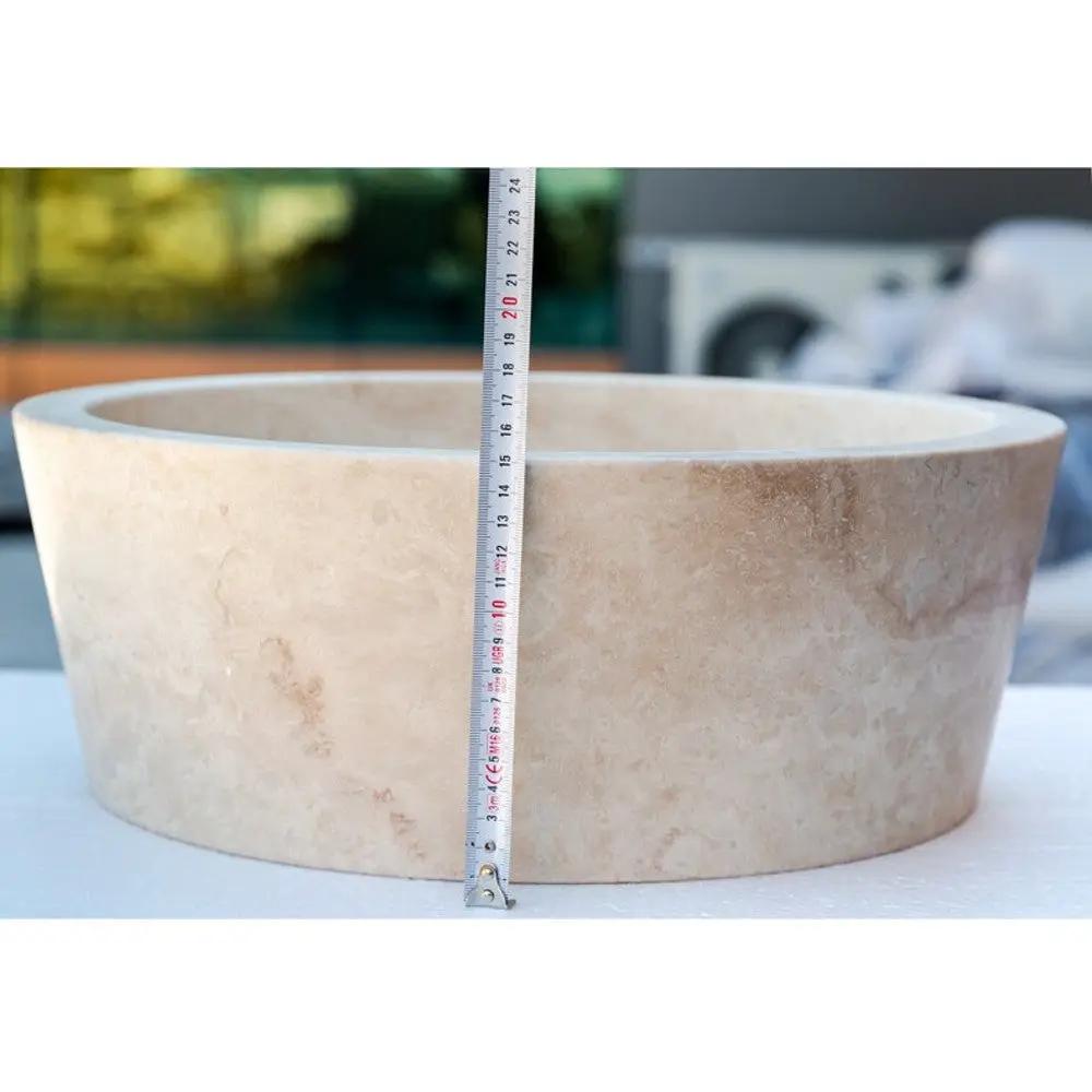 Light Beige Travertine Natural Stone Sculptural Conical Vessel Sink 16 x 6 Inch by GobekDesign
