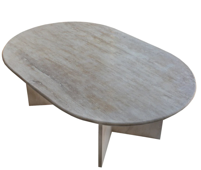 Troia Light Travertine Oval Shape Coffee Table Filled and Polished (W)24" (L)48" (H)16" by GobekDesign