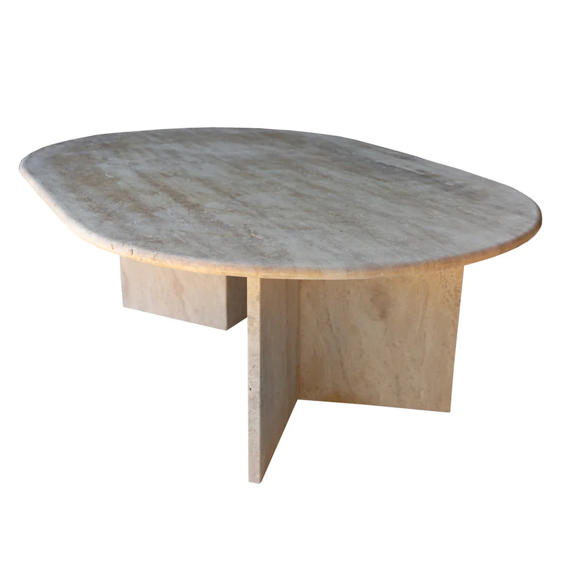 Troia Light Travertine Oval Shape Coffee Table Filled and Polished (W)24" (L)48" (H)16" by GobekDesign