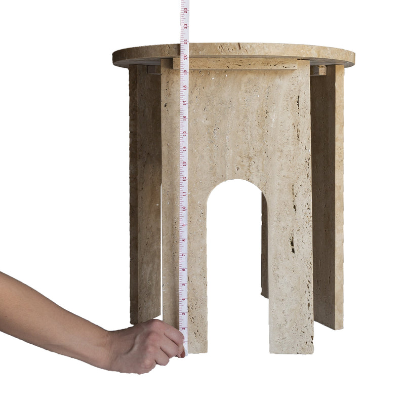 Troia Light Travertine Round End/Side Table U Shape Legs Unfilled, Honed (D)18" (H)20" by GobekDesign