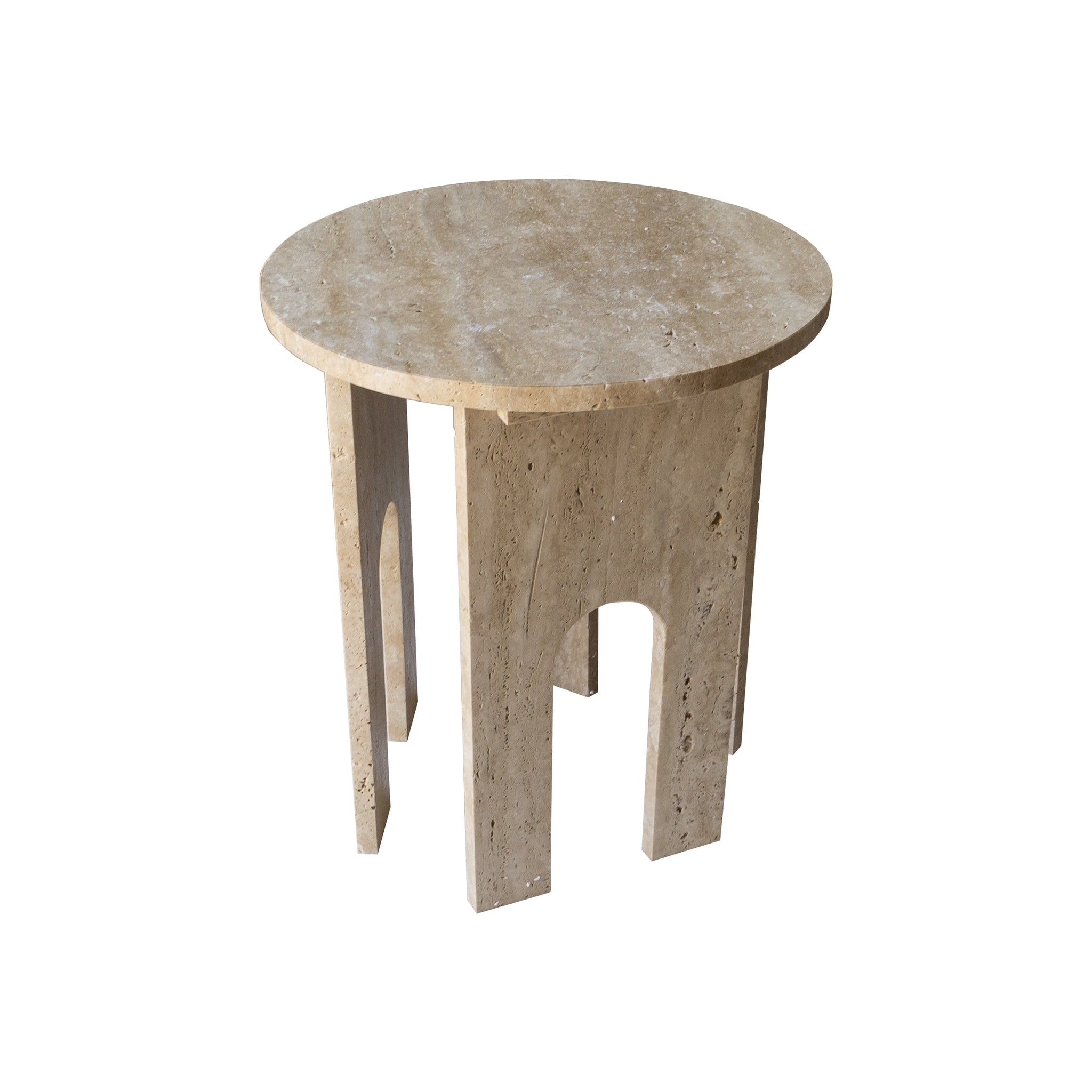 Troia Light Travertine Round End/Side Table U Shape Legs Unfilled, Honed (D)18" (H)20" by GobekDesign