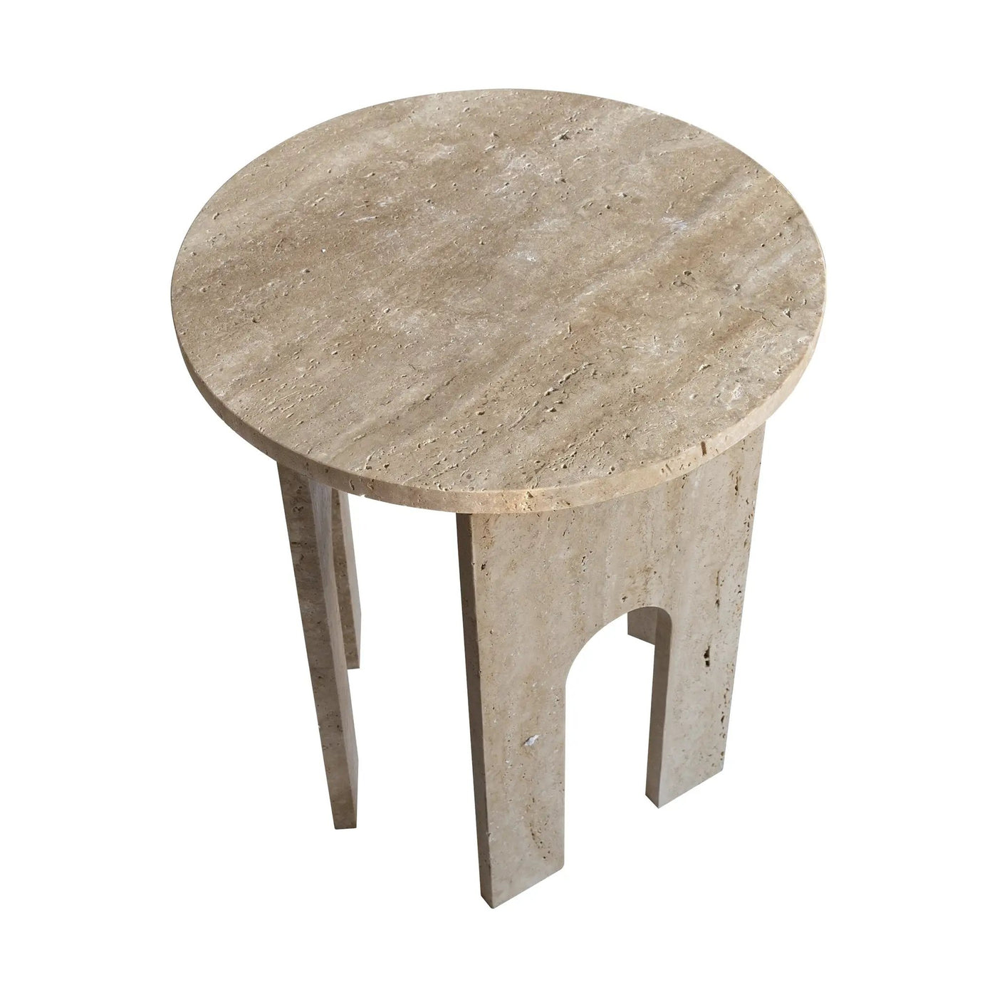 Natural Light Travertine Round End Table Honed Finish 18D x 20H by GobekDesign