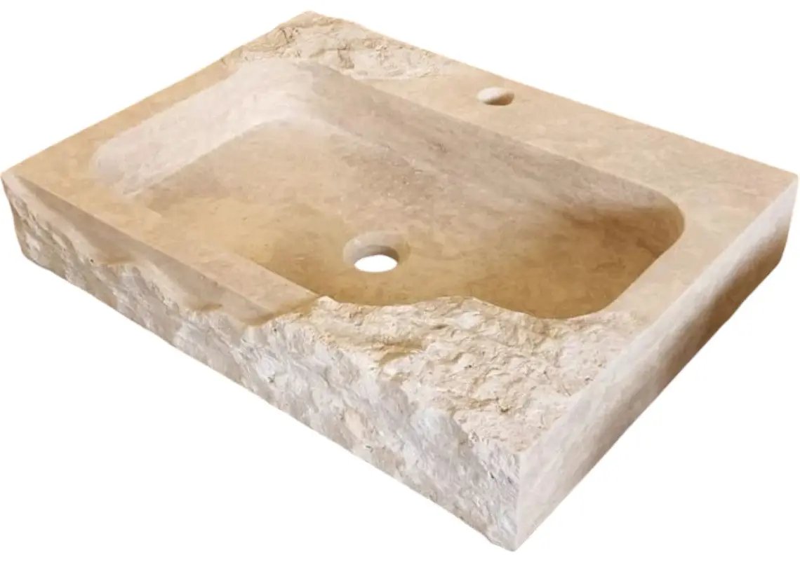 Light Travertine Rustic Textured Edge Wall-Mount Bathroom Sink by GobekDesign