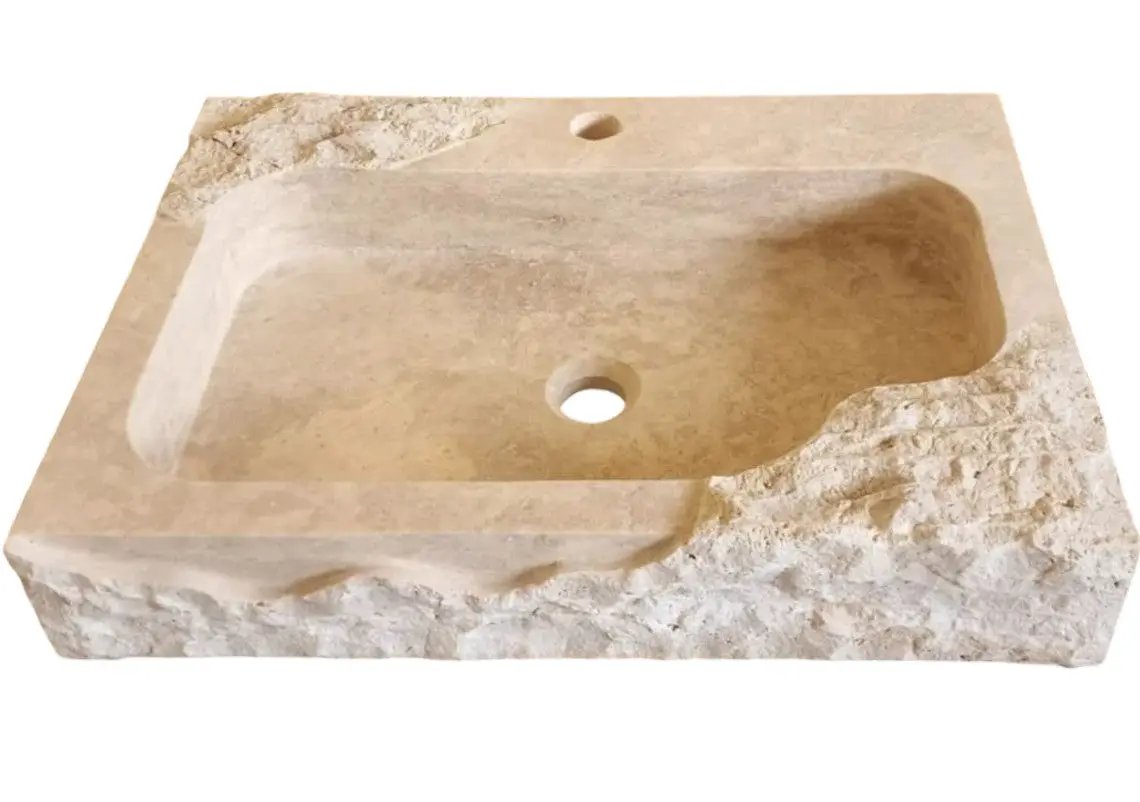Light Travertine Rustic Textured Edge Wall-Mount Bathroom Sink by GobekDesign