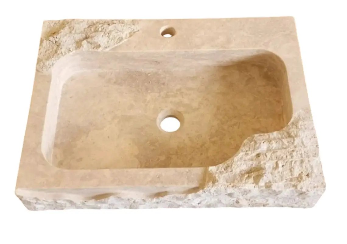Light Travertine Rustic Textured Edge Wall-Mount Bathroom Sink by GobekDesign