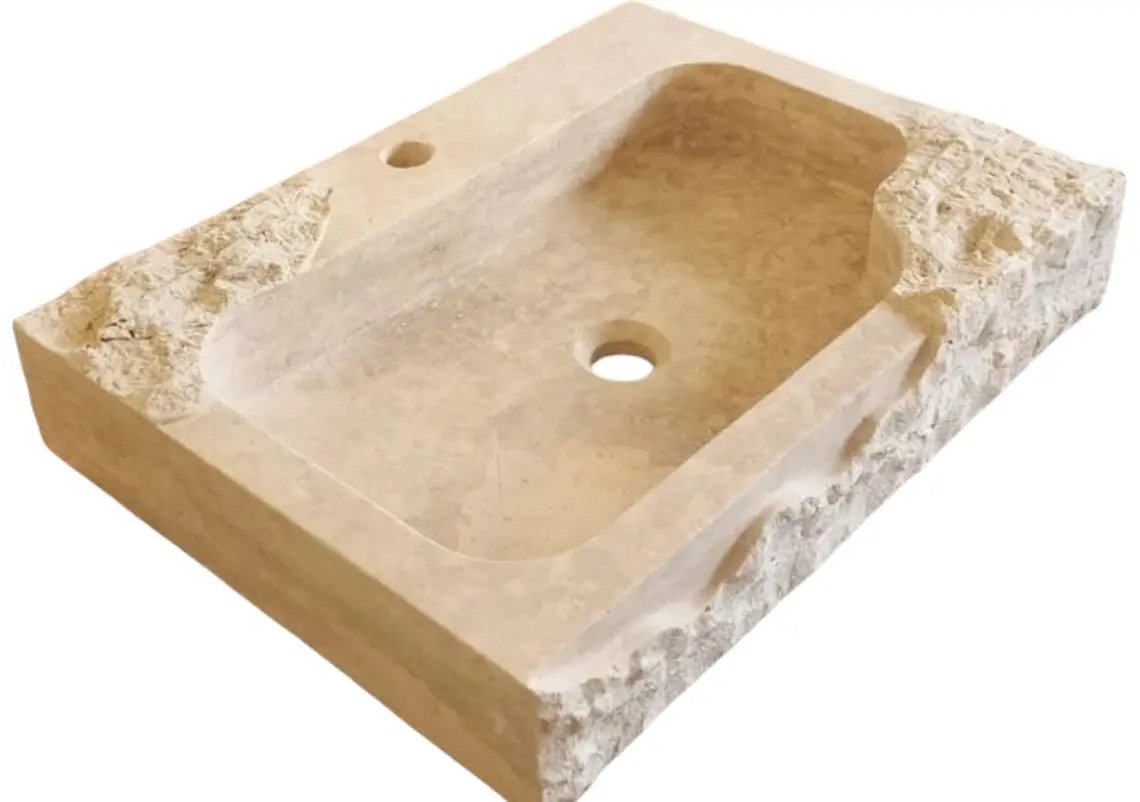 Light Travertine Rustic Textured Edge Wall-Mount Bathroom Sink by GobekDesign