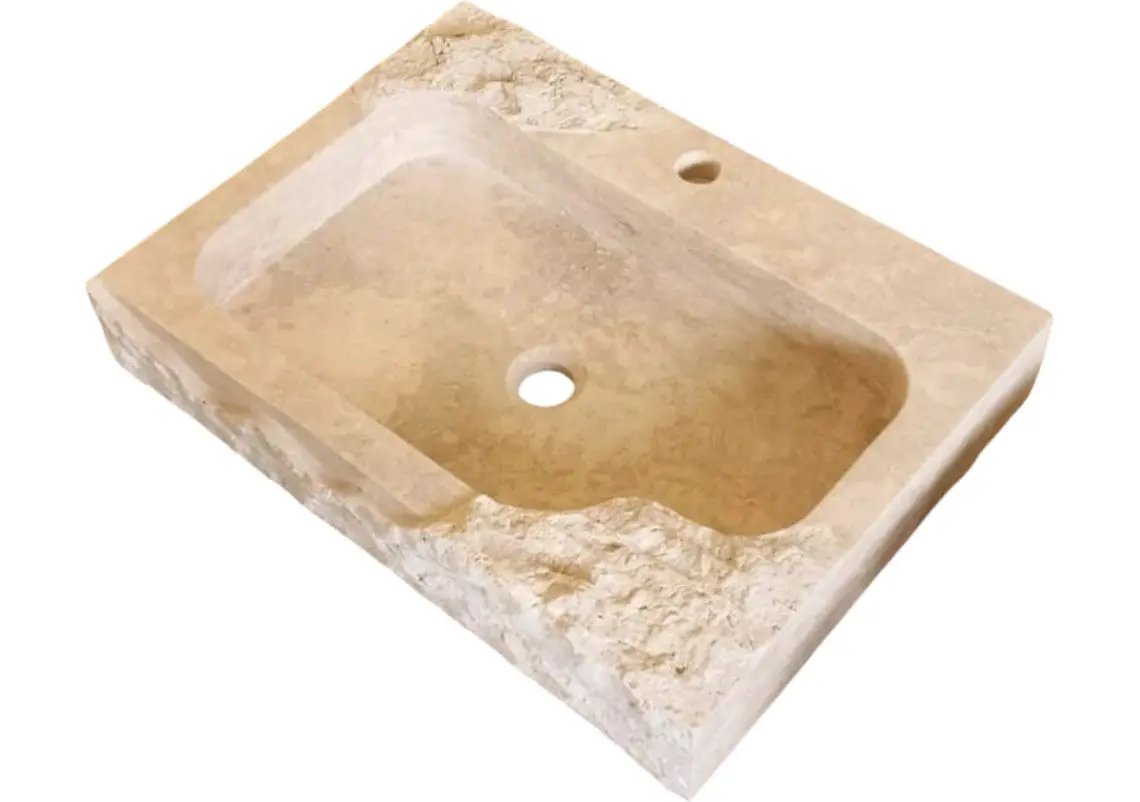 Light Travertine Rustic Textured Edge Wall-Mount Bathroom Sink by GobekDesign