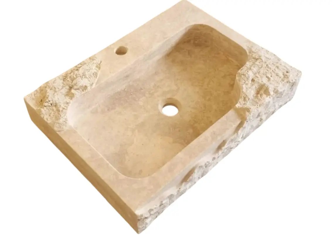 Light Travertine Rustic Textured Edge Wall-Mount Bathroom Sink by GobekDesign