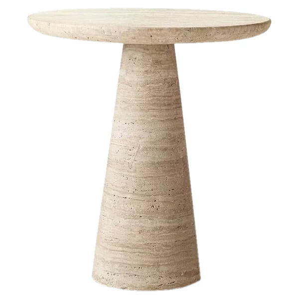 Troia Light Travertine Round End/Side Table Conic Shape Leg Honed (D)18" (H)22" by GobekDesign