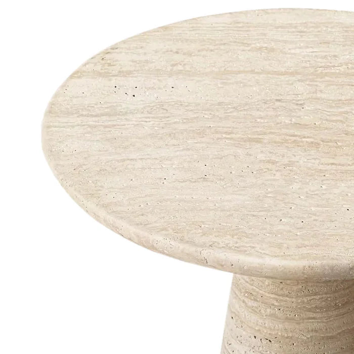 Troia Light Travertine Round End/Side Table Conic Shape Leg Honed (D)18" (H)22" by GobekDesign