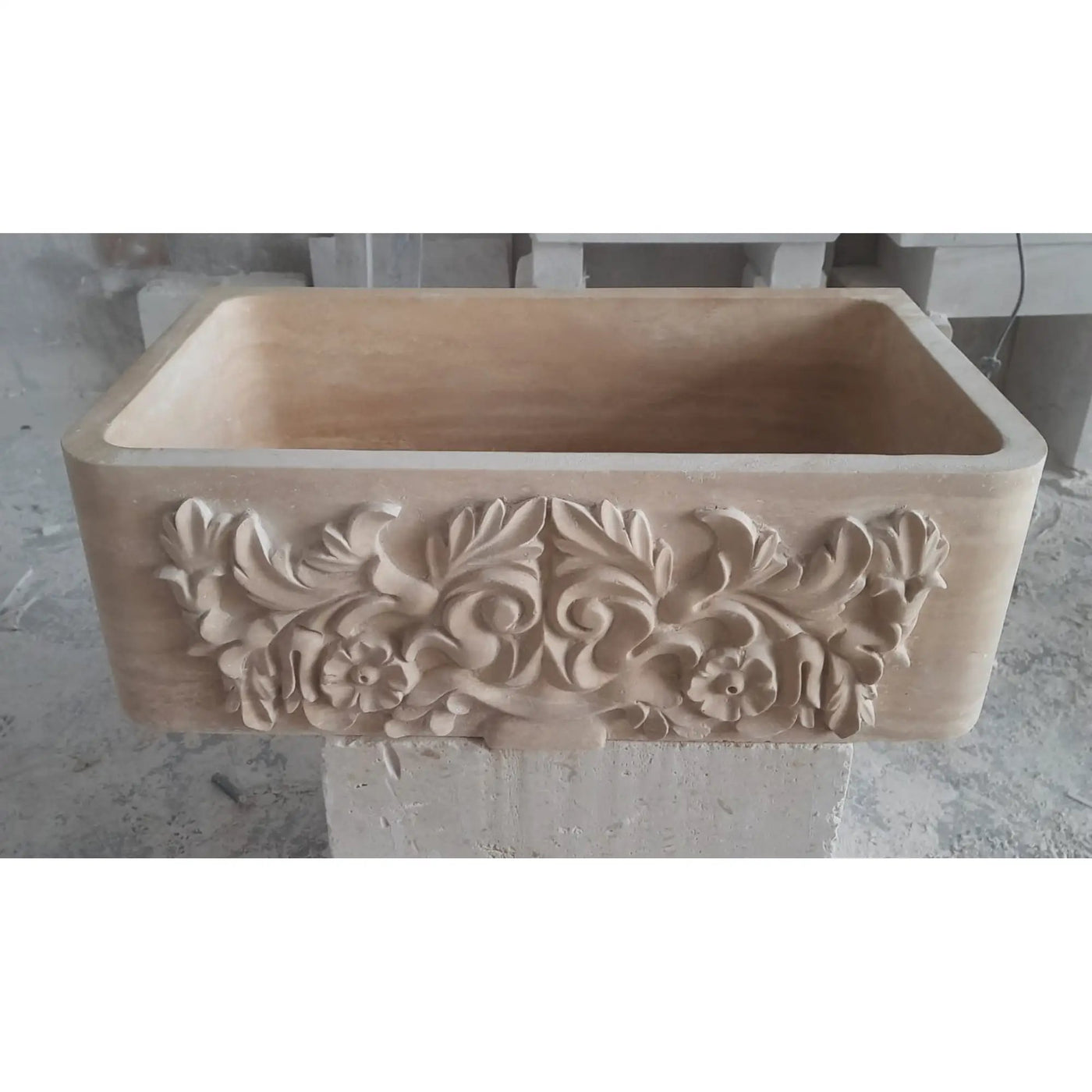 Light Travertine Natural Stone Farmhouse Apron Kitchen Sink 18x30x10 by GobekDesign