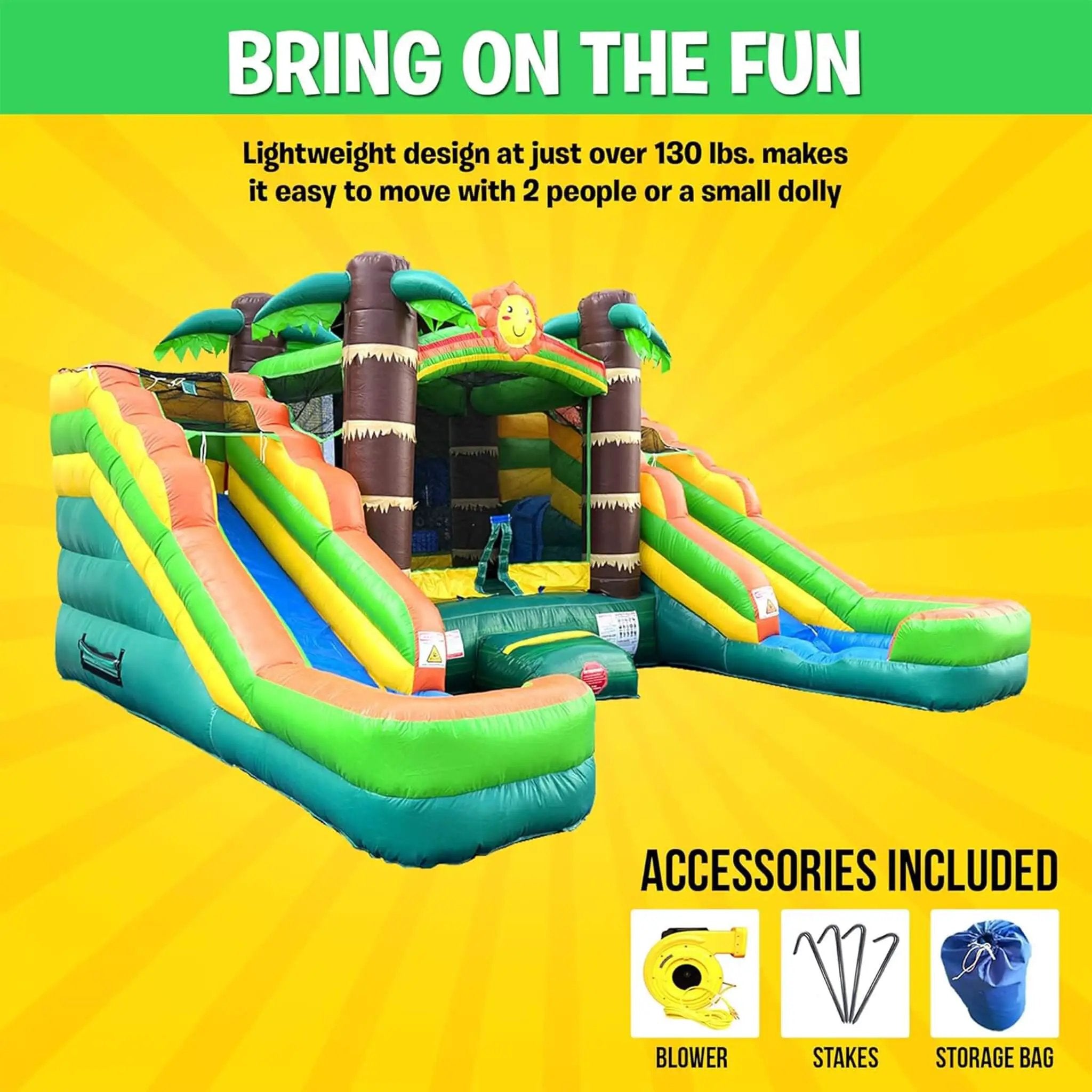 16FT Tropical Bounce House Combo With Double Water Slides (SAK92508) by SAKSBY WHOLESALE