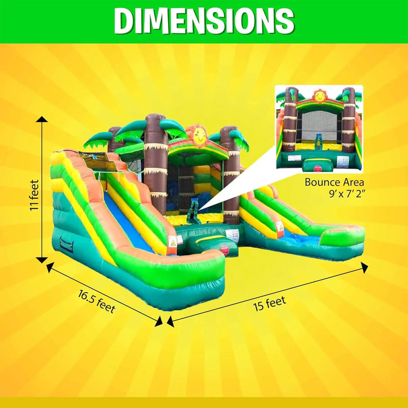 16FT Tropical Bounce House Combo With Double Water Slides (SAK92508) by SAKSBY WHOLESALE