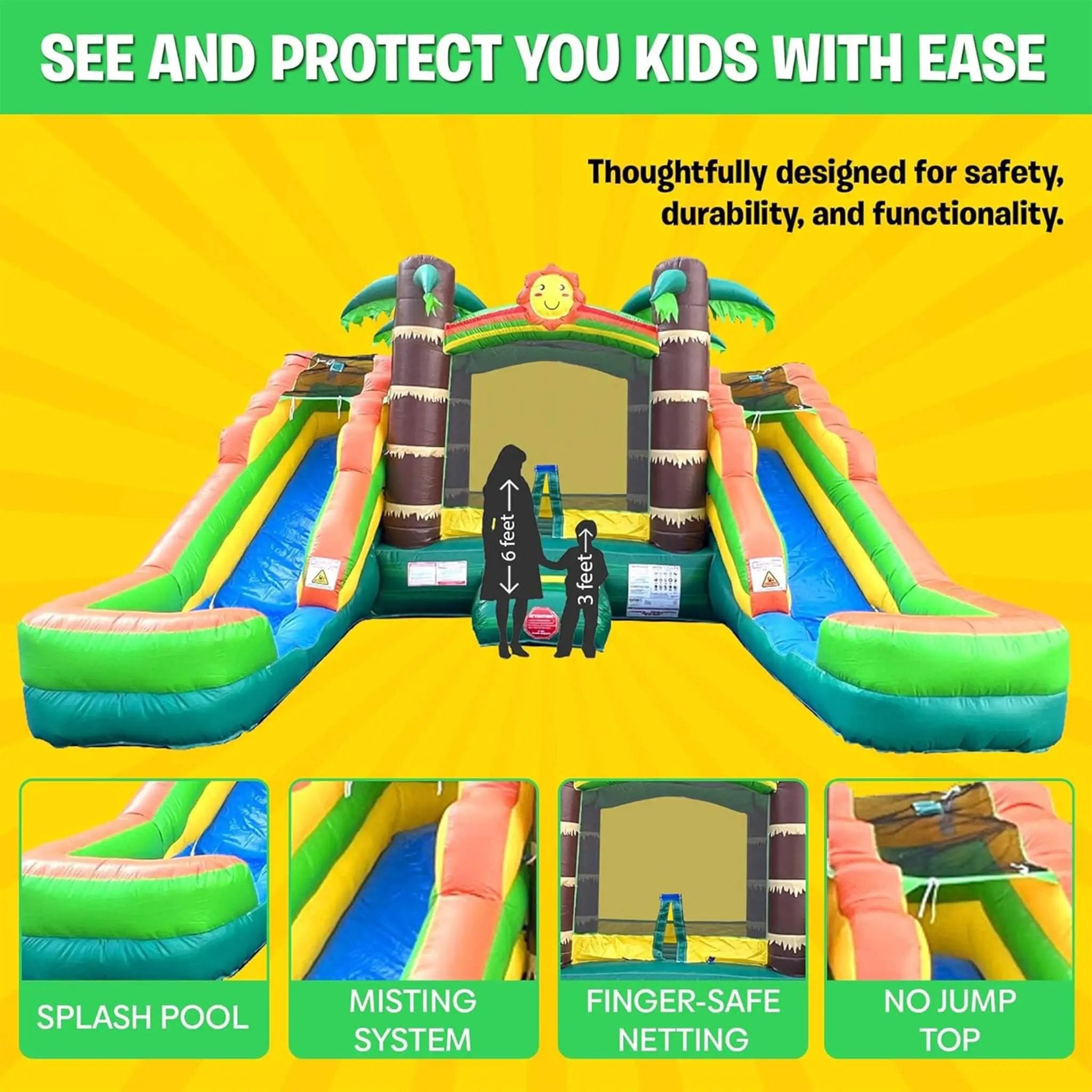 16FT Tropical Bounce House Combo With Double Water Slides (SAK92508) by SAKSBY WHOLESALE