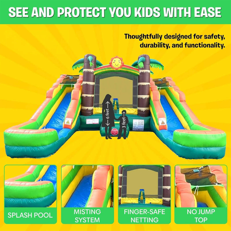 16FT Tropical Bounce House Combo With Double Water Slides (SAK92508) by SAKSBY WHOLESALE
