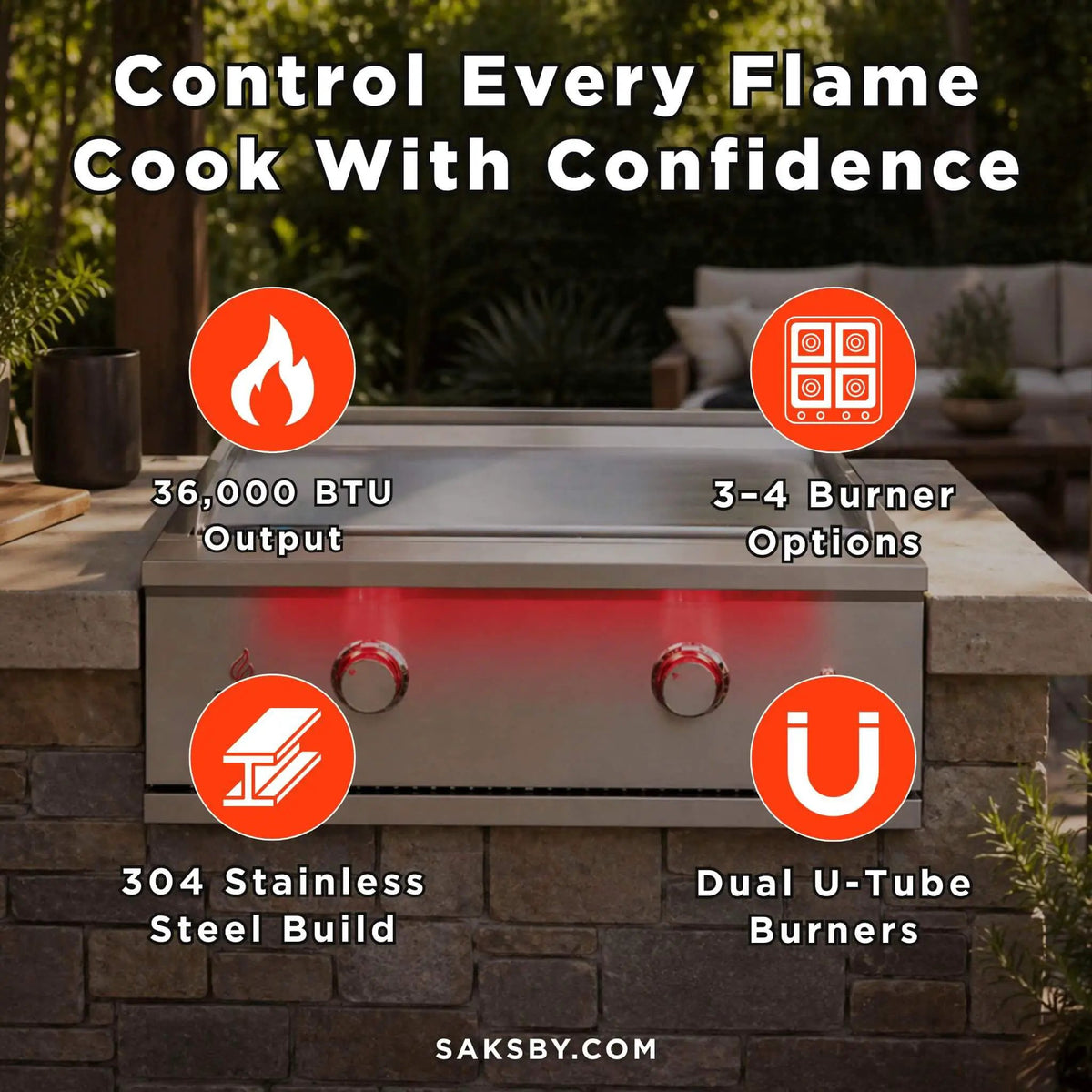TrueFlame 30" Premium Built-In Stainless Gas Griddle Grill [TFG30] (SAK85362) by SAKSBY WHOLESALE
