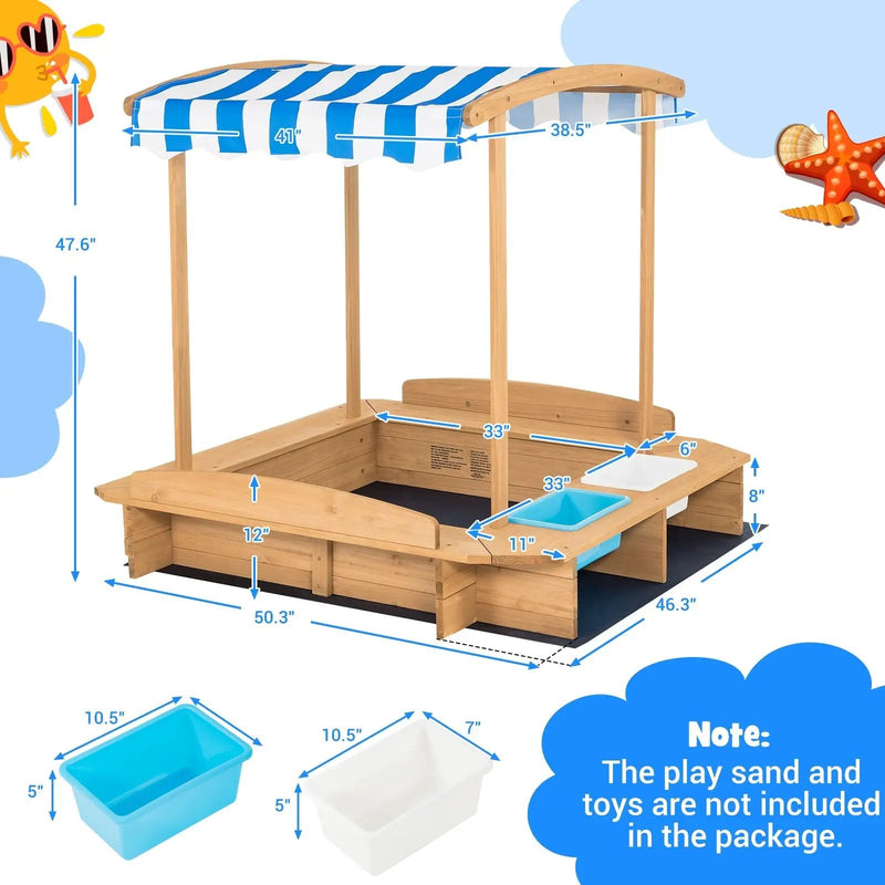 Kids Wooden Sandbox with Striped Canopy by DirectDeals