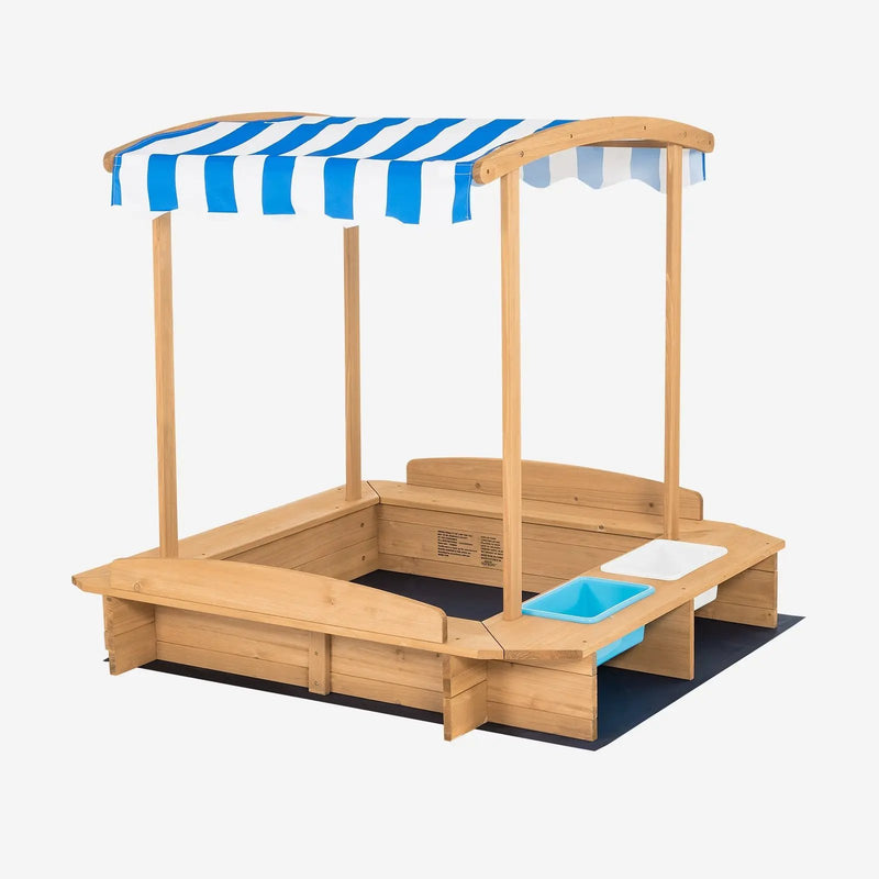 Kids Wooden Sandbox with Striped Canopy by DirectDeals