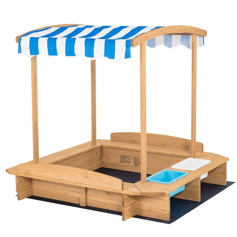 Kids Wooden Sandbox with Striped Canopy by DirectDeals