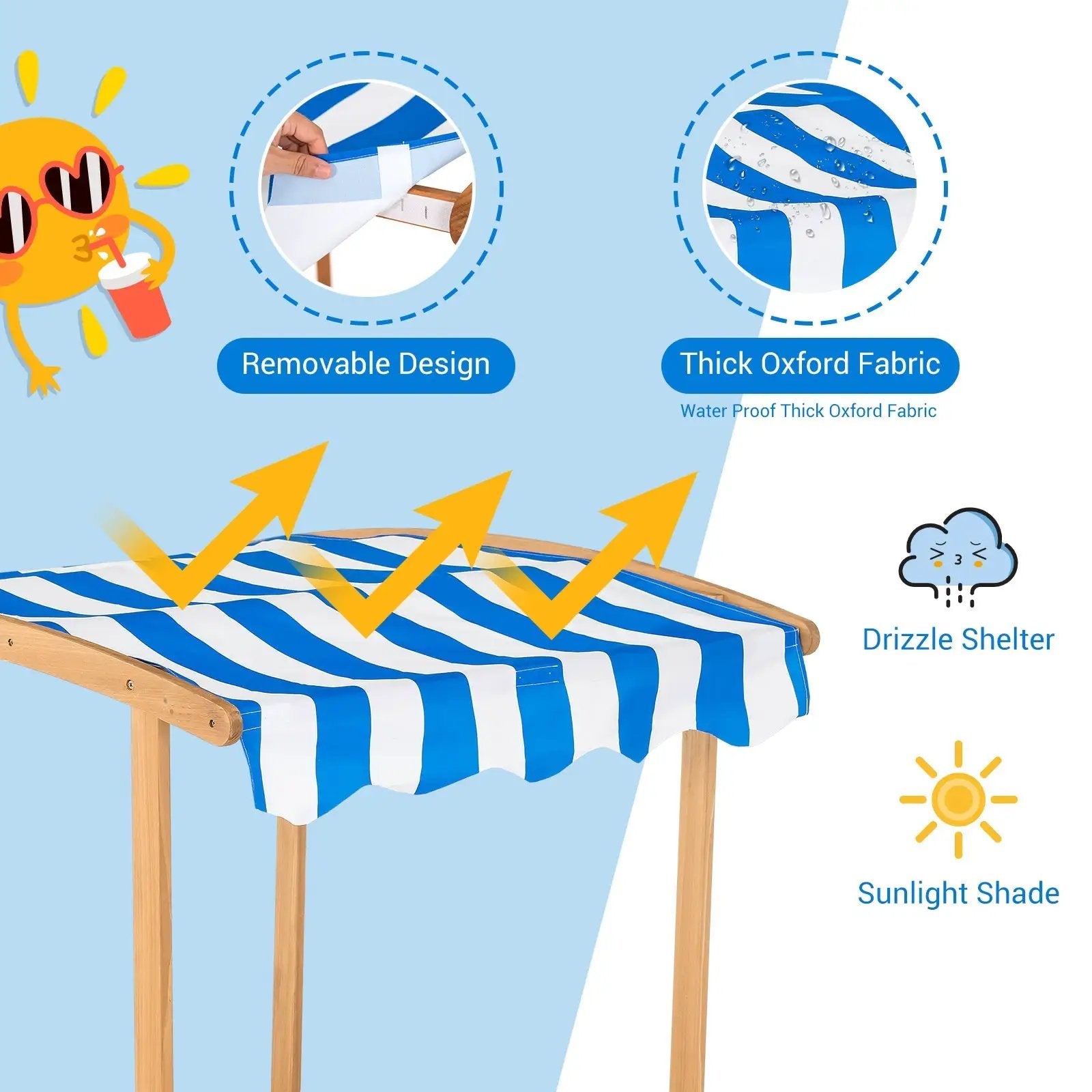 Kids Wooden Sandbox with Striped Canopy by DirectDeals
