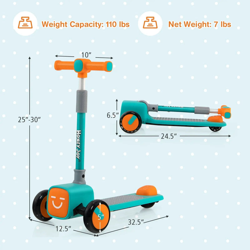 Folding Adjustable Kids Toy Scooter with LED Flashing Wheels Horn 4 Emoji Covers by DirectDeals