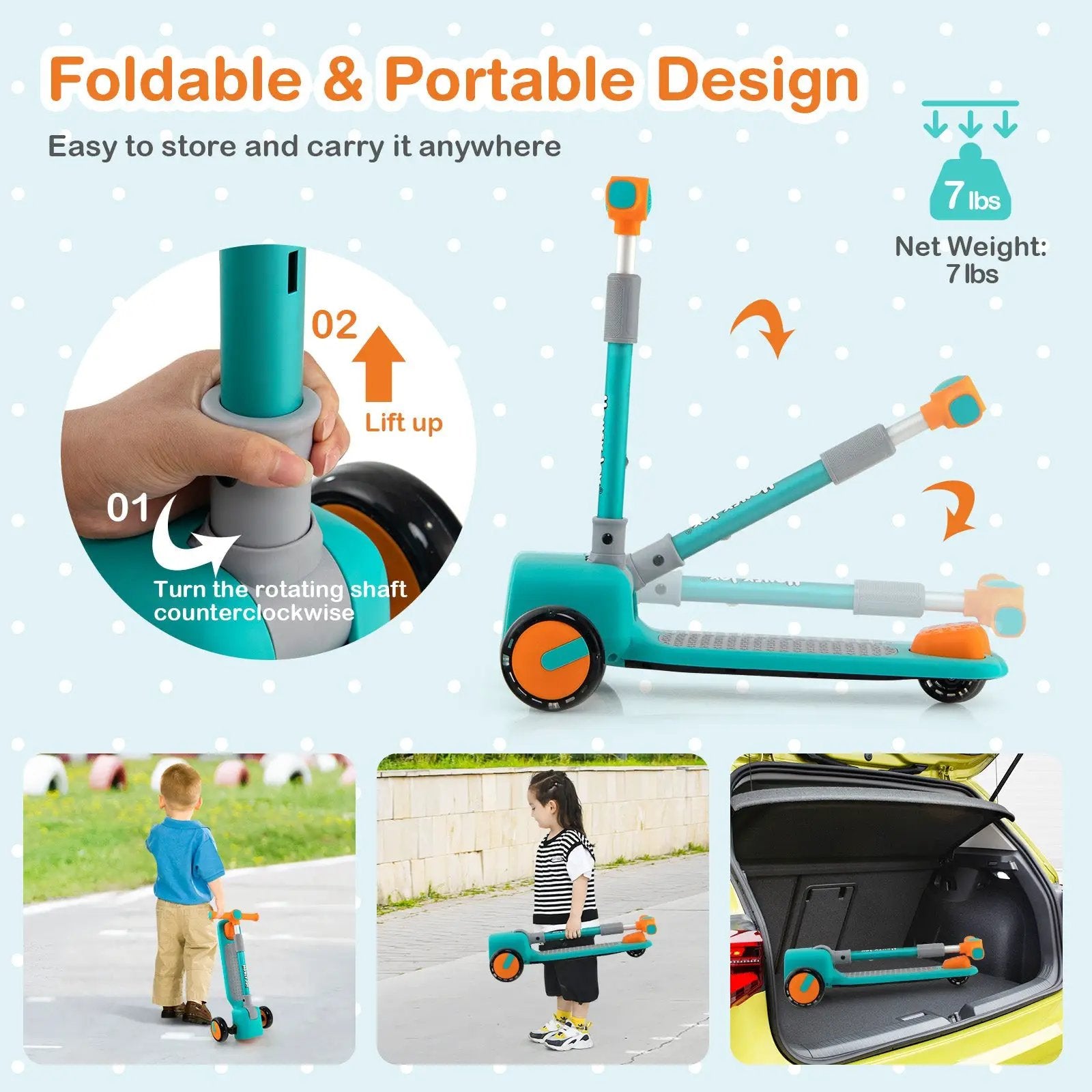 Folding Adjustable Kids Toy Scooter with LED Flashing Wheels Horn 4 Emoji Covers by DirectDeals