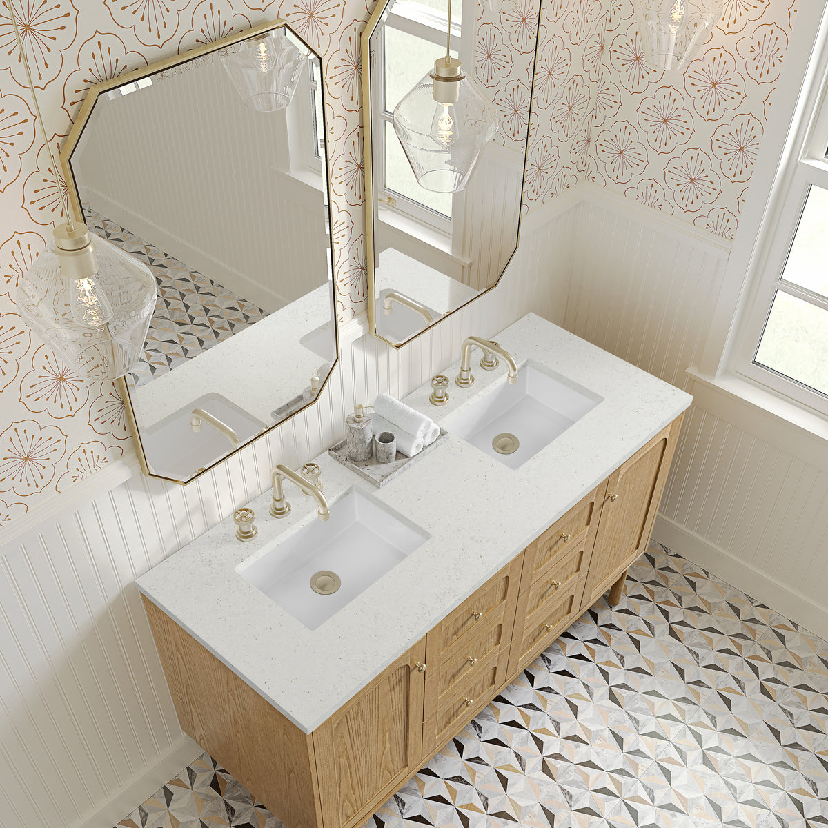 James Martin Laurent 60" Dual Mount Double Bathroom Vanity, Light Natural Oak, view 36