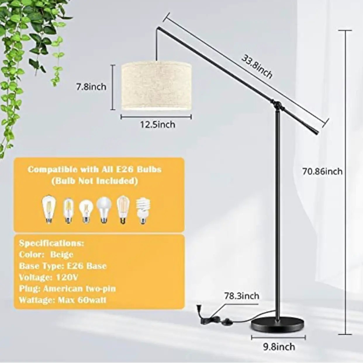 TubUSA- Arc Floor Lamp Hang - Large - with LED Bulb by Outdoor Solar Outlet