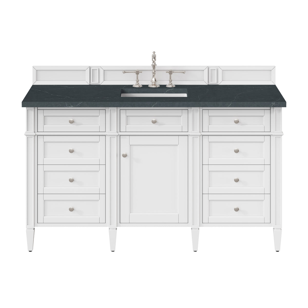 James Martin Brittany 60" Single Bathroom Vanity, Bright White with Charcoal Soapstone countertop