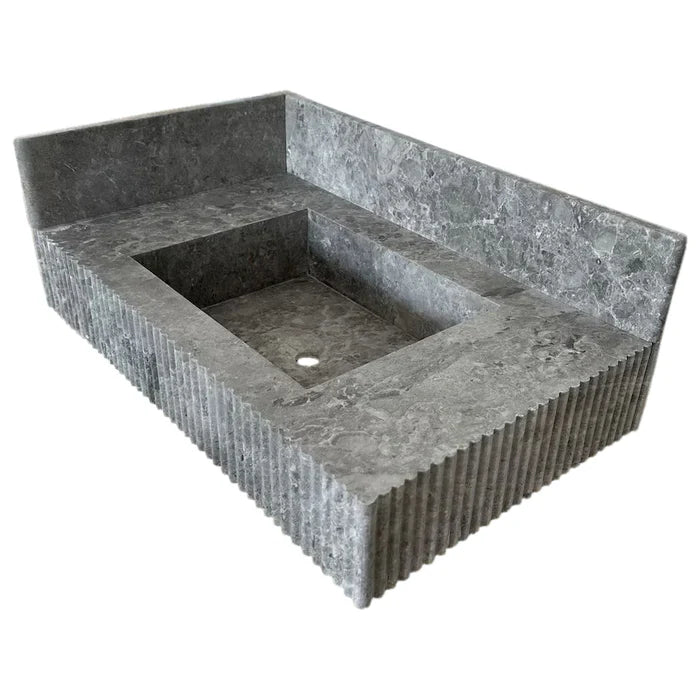 Tundra Gray Marble Rectangular Wall-mount Bathroom Sink with 6" Backsplash (W)16" (L)32" (H)10" by GobekDesign