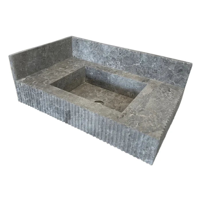 Tundra Gray Marble Rectangular Wall-mount Bathroom Sink with 6" Backsplash (W)16" (L)32" (H)10" by GobekDesign