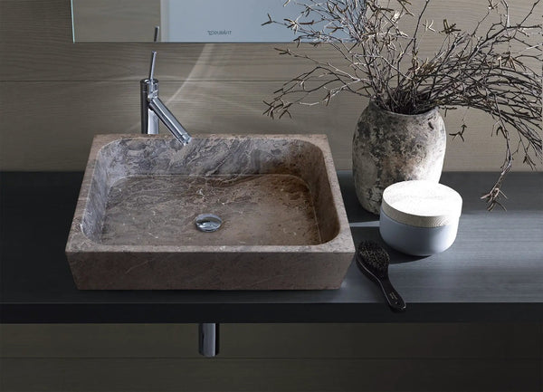 Tundra Gray Marble Turkish Handcrafted Farmhouse Apron Front Rectangular Sink 16x19.5x5